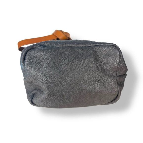 Leather bucket draw string bag, gray and brown, nubuck - Picture 6 of 9